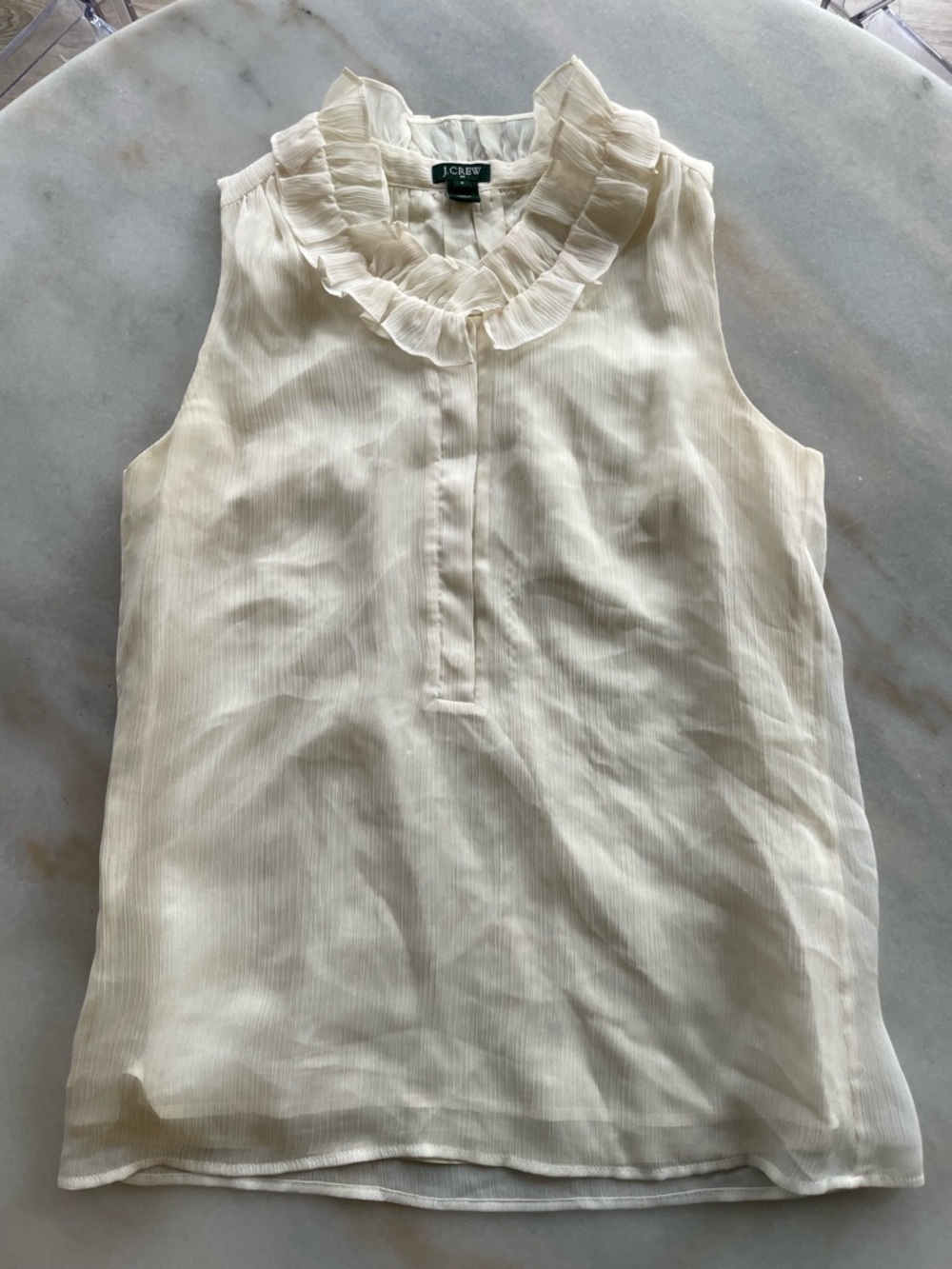 J. Crew Women's Cream Ruffle Neck Sleeveless Blouse size 0